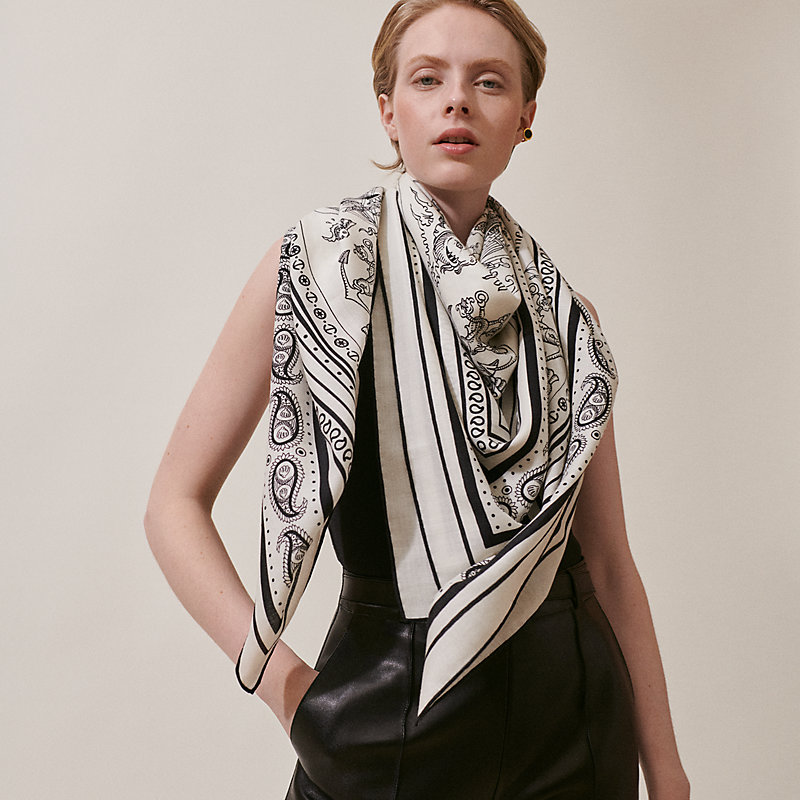HERMES　カレジェアン　Tatouages Marins Bandana Xale 140 Tatouages Marins Bandana - Branco | Hermès Brasil
